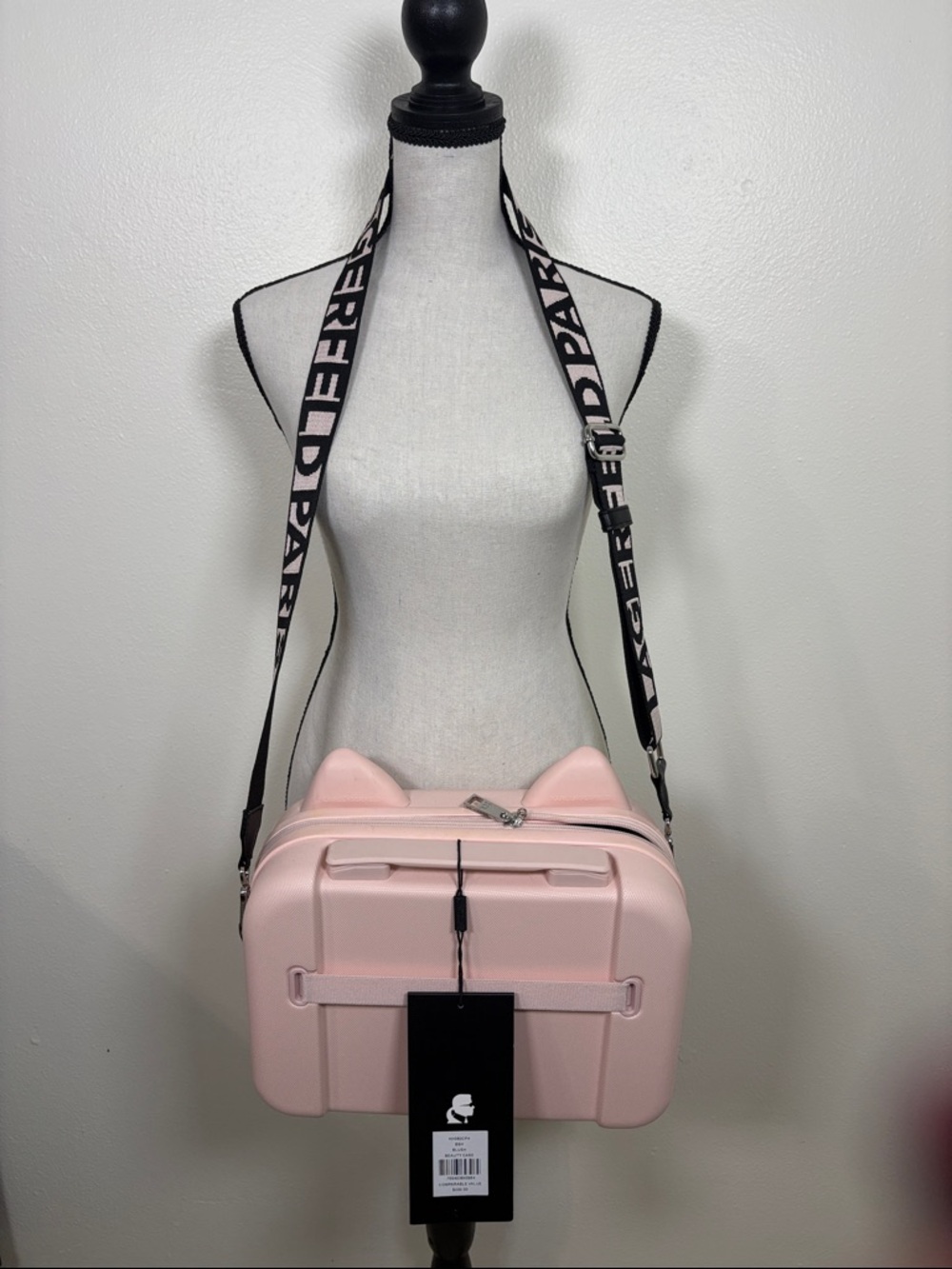 Karl Lagerfeld Pale Pink Embossed Hardcase Crossbody with Branded Strap - Picture 3 of 10